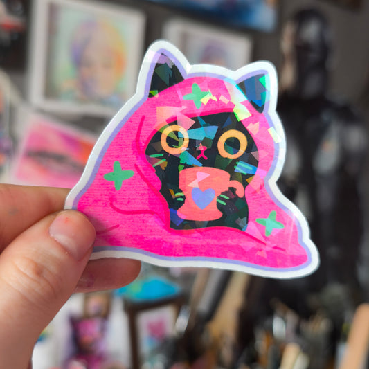 Cosy Cat Sticker with glitter