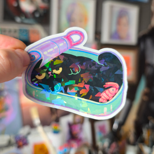 Sardine Tin Cat Sticker with glitter
