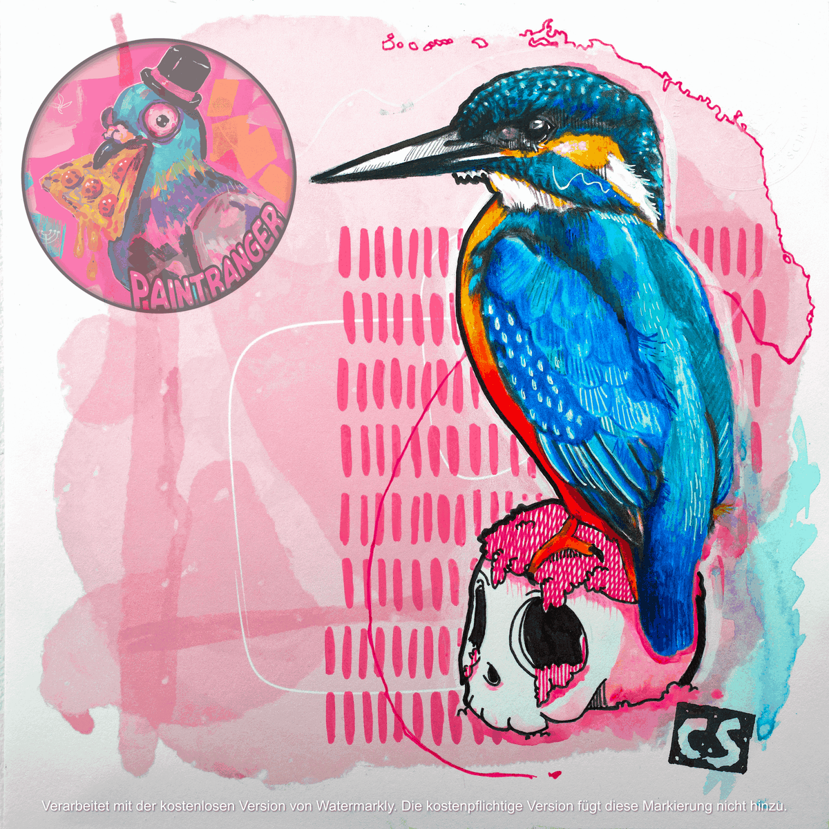 Kingfisher No. 01 printable art by Paintranger, colorful bird artwork