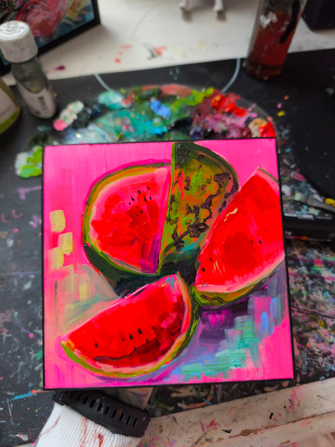 Watermelon oil painting photographed in Paintranger's studio