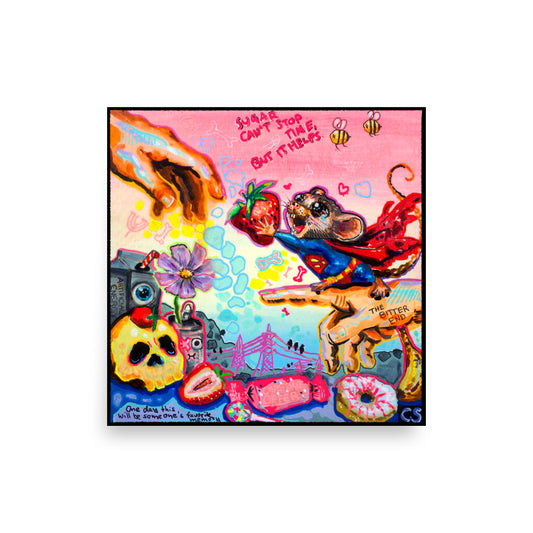 Shop The Creation of Temporary Things by Paintranger – a colorful surreal mouse wall art print about creation, impermanence and Candy Decay aesthetics.