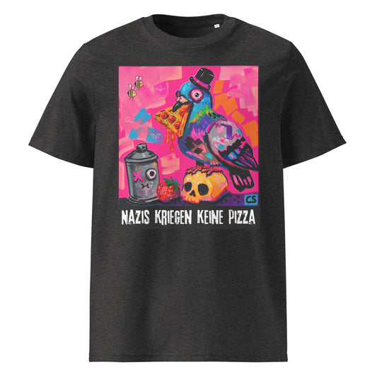Keine Pizza für Nazis T-Shirt in Dark Heather Grey – Vorderansicht