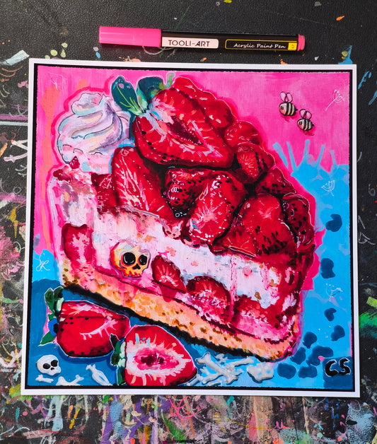 Strawberry Graveyard hand-signed art print, an example of pastel goth room decor in the Candy Decay style