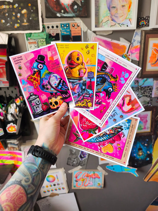Collectible Candy Decay art postcard signed by artist Paintranger and shipped worldwide through the monthly postcard club.