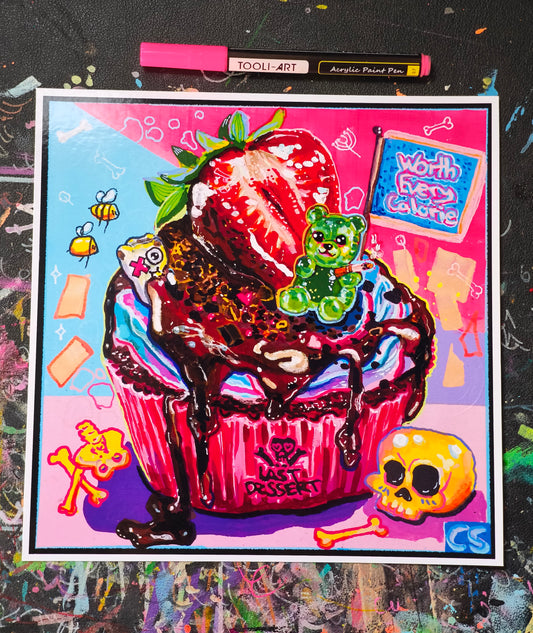 Surreal mouse and strawberry art print in Candy Decay style by Paintranger, colorful cute creepy artwork about creation and impermanence