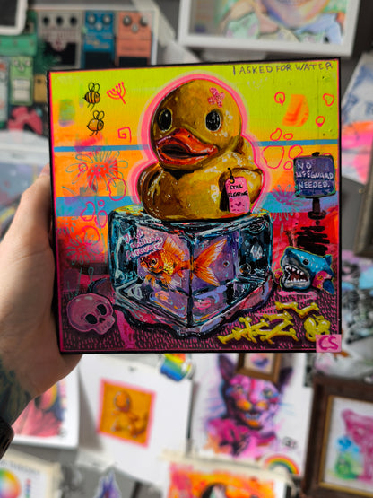 Just Chilling Forever – Original Candy Decay Artwork | Rubber Duck & Frozen Goldfish Painting