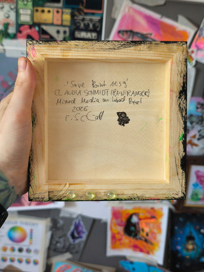 Save Point 11:59 – Original Mixed Media Painting on Wood Panel