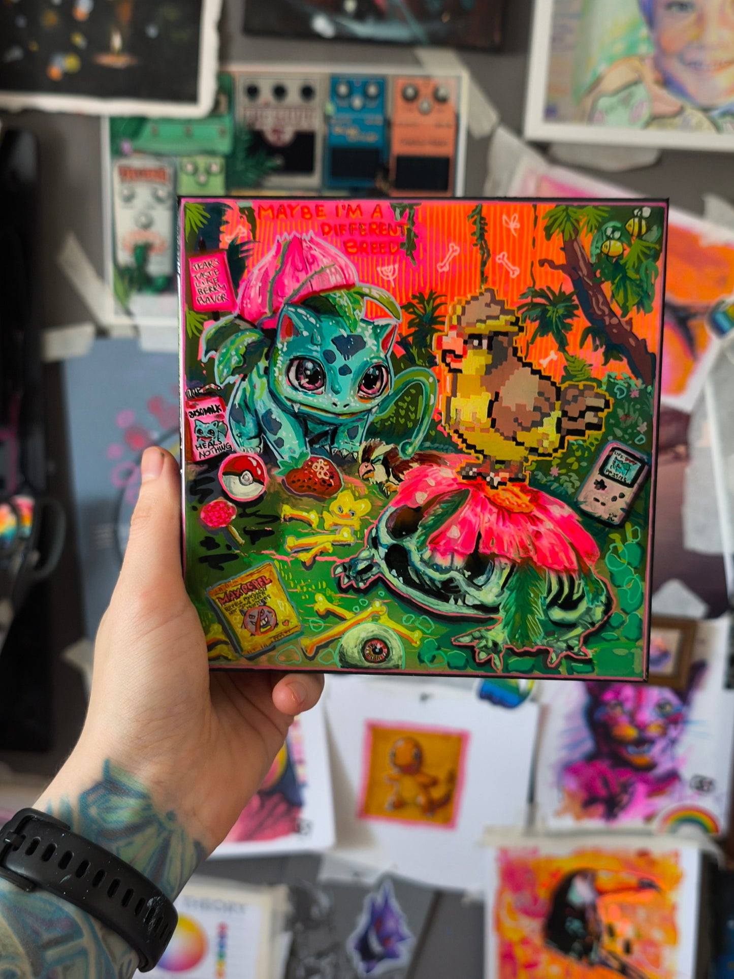Save Point 11:59 – Original Mixed Media Painting on Wood Panel