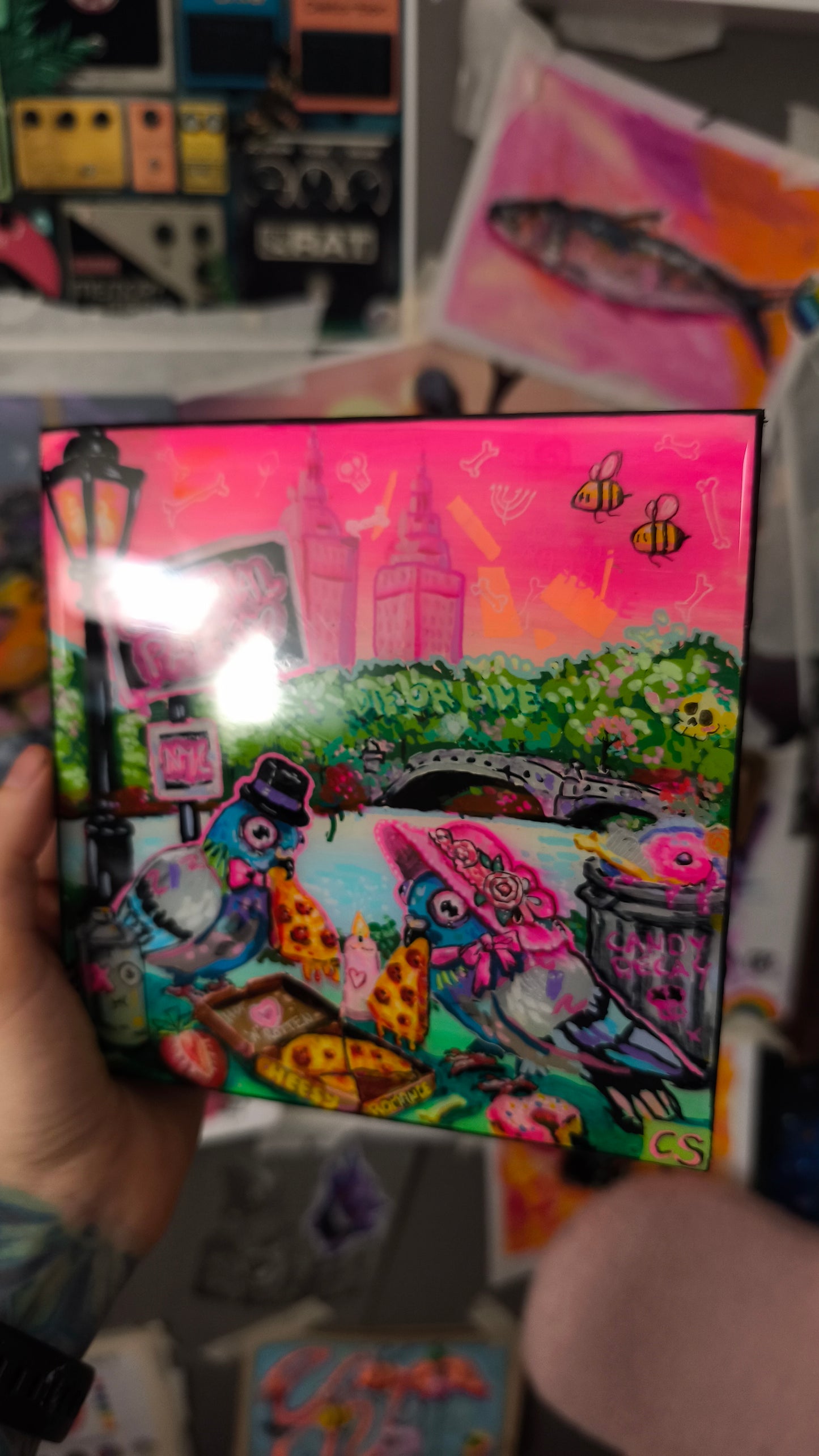Cheesy Romance – Central Park Tauben-Liebe Originalkunstwerk