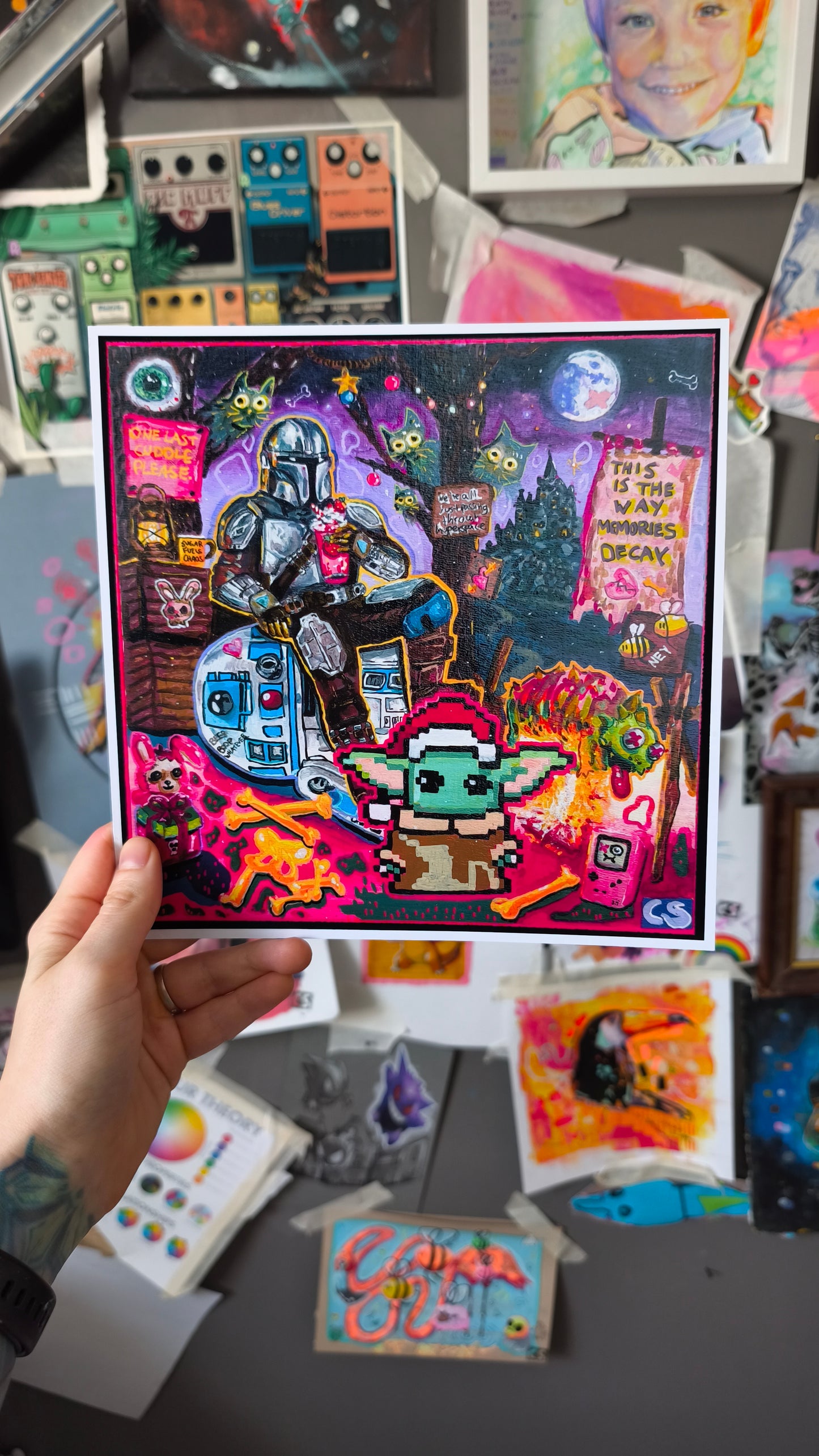 The Day Before Grogu Left – Handsigned Colorful Pop Culture Art Print | Candy Decay Artwork