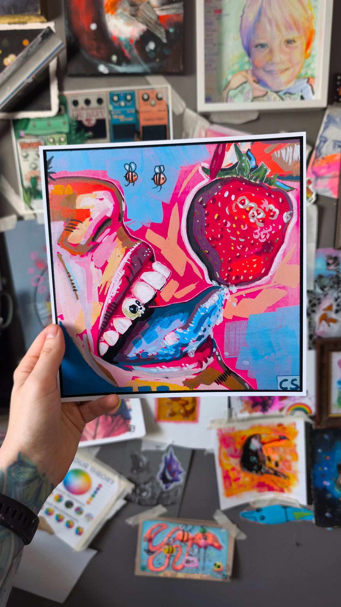 Tongue and Strawberry – Colorful Surreal Wall Art Print | Handsigned Candy Decay Artwork