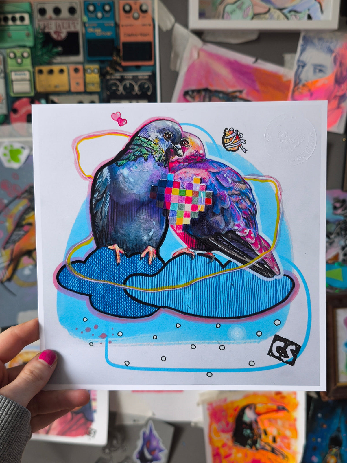 Pigeon Couple No. 02 hand-signed art print by Paintranger