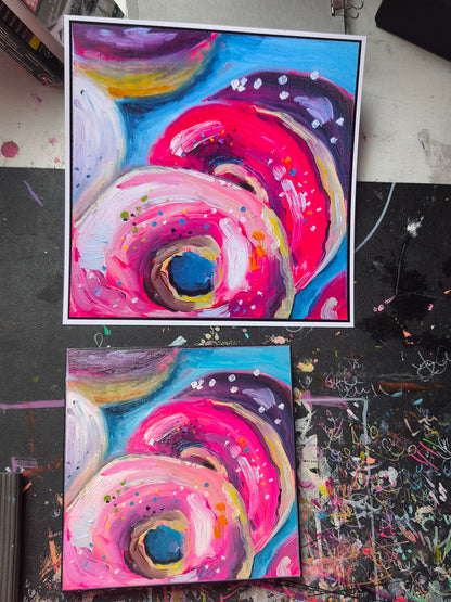 Donut No. 07 art print next to the original oil painting