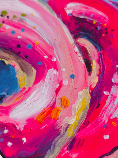 Donut No. 07 art print detail with pink glaze and sprinkles