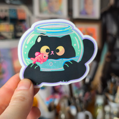 Fishbowl Cat Sticker without glitter
