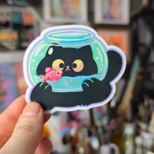 Fishbowl Cat Sticker without glitter