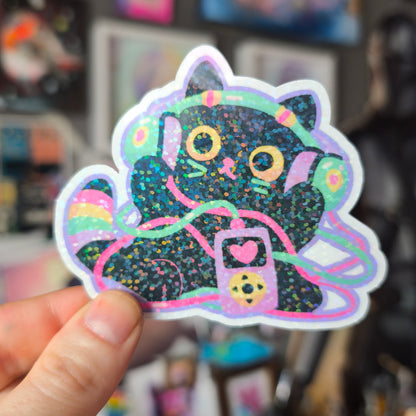 Headphone Cat Sticker with glitter