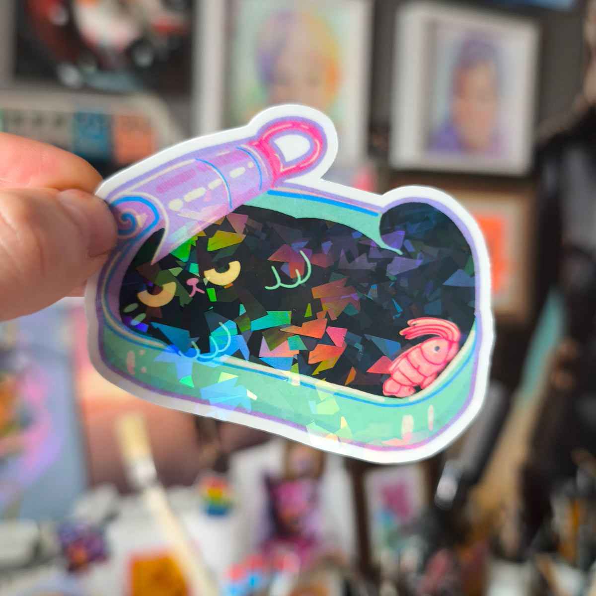Sardine Tin Cat Sticker with glitter
