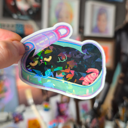 Sardine Tin Cat Sticker with glitter