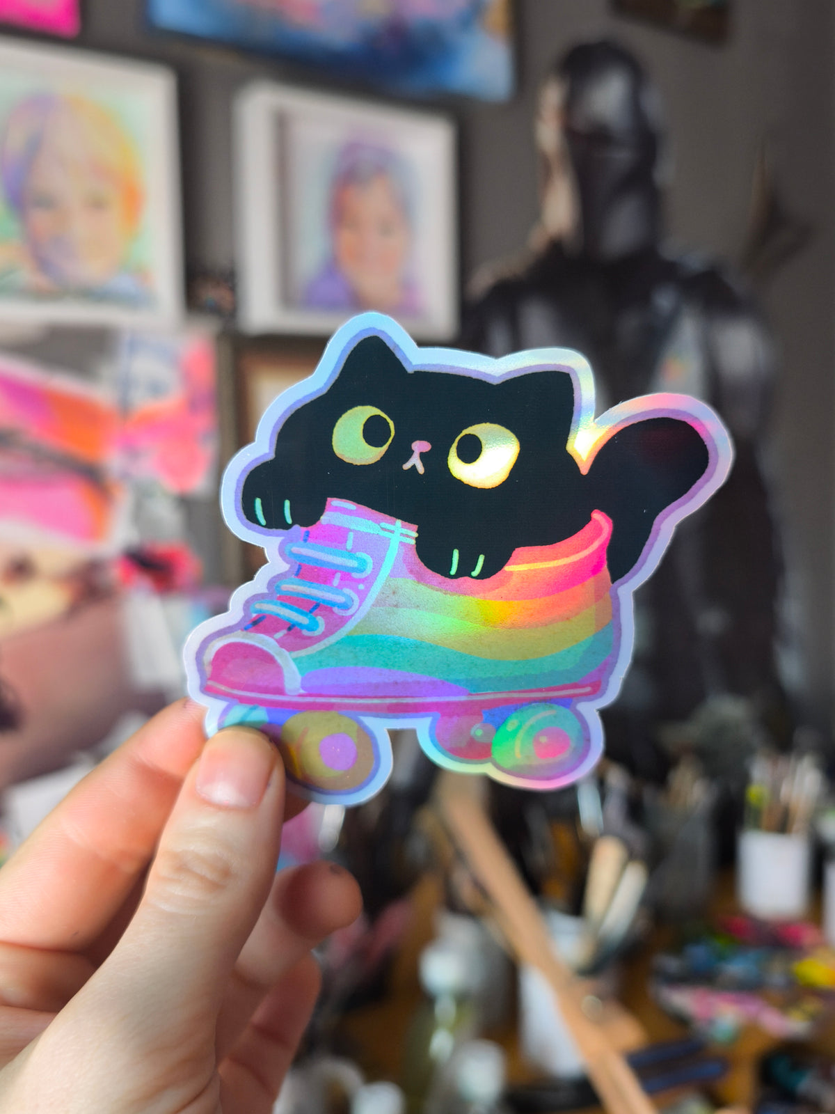 Roller Skate Cat Sticker – holographic / holografisch