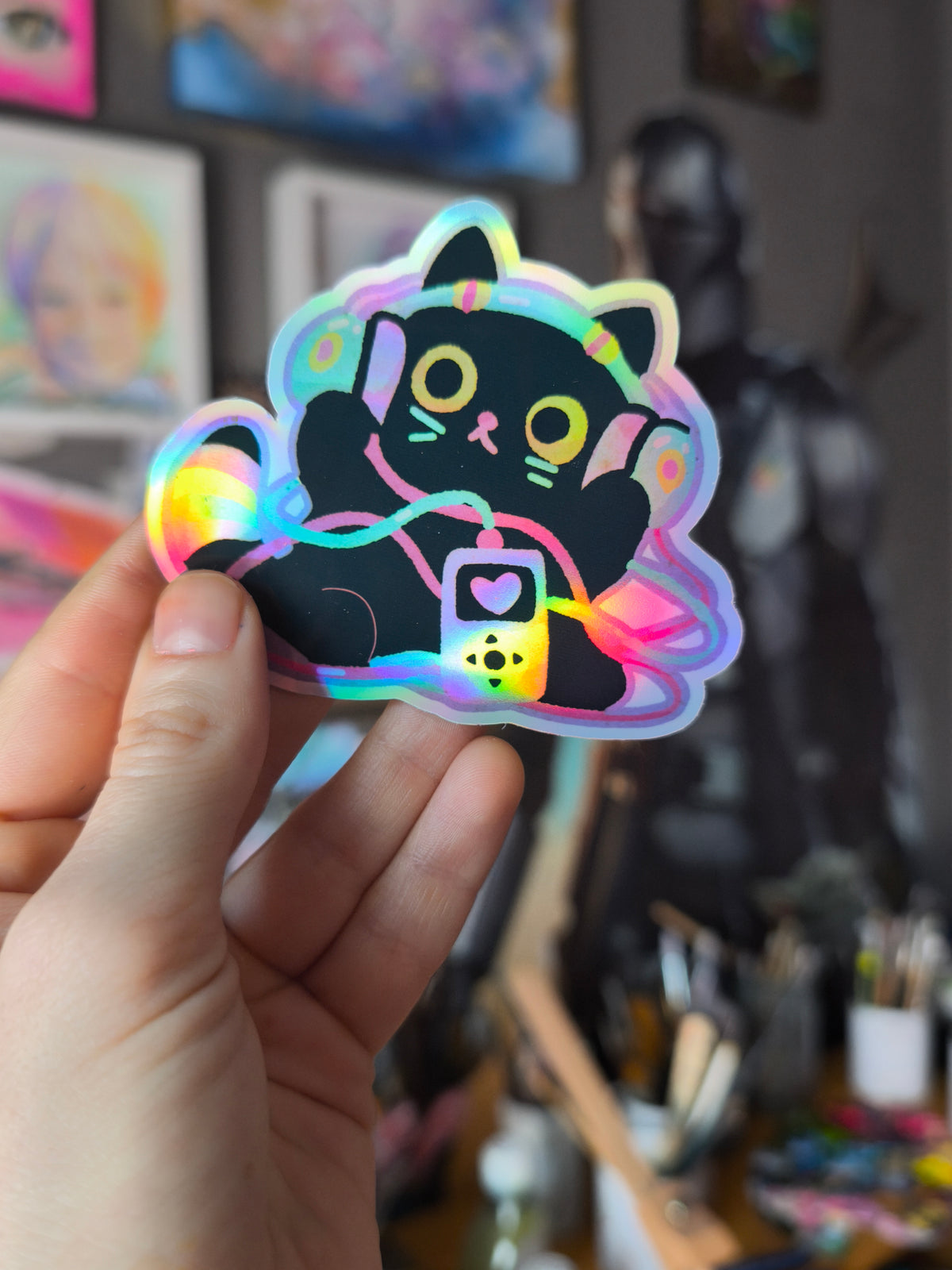 Headphone Cat Sticker – holographic / holografisch