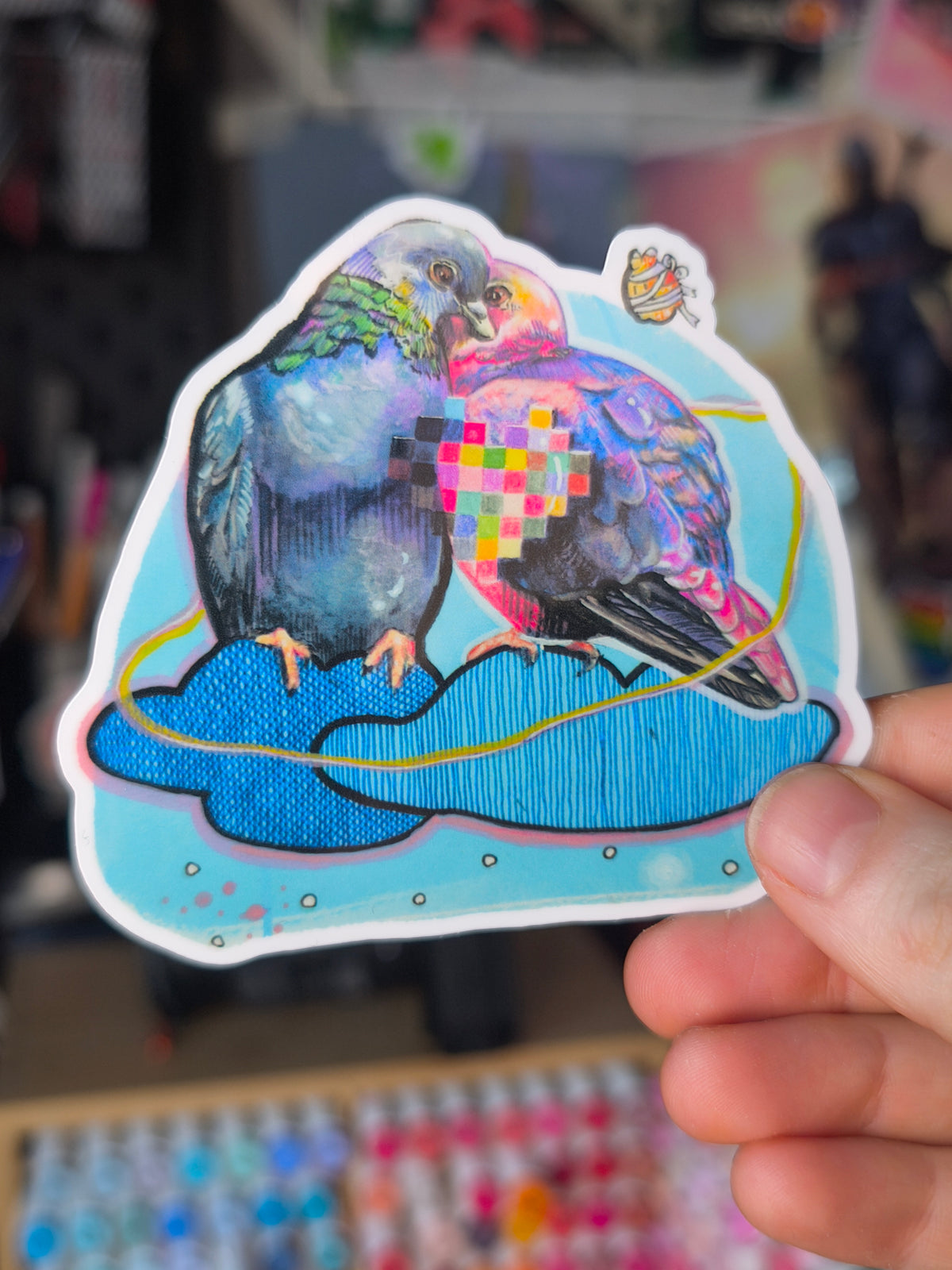 Pigeon Couple Sticker – laminated / laminiert
