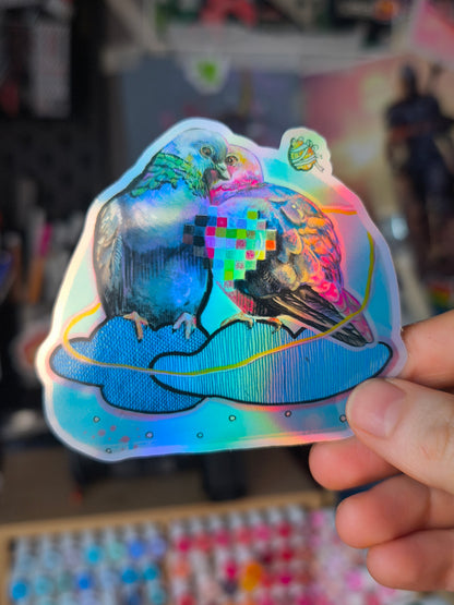 Pigeon Couple Sticker – holographic / Holo