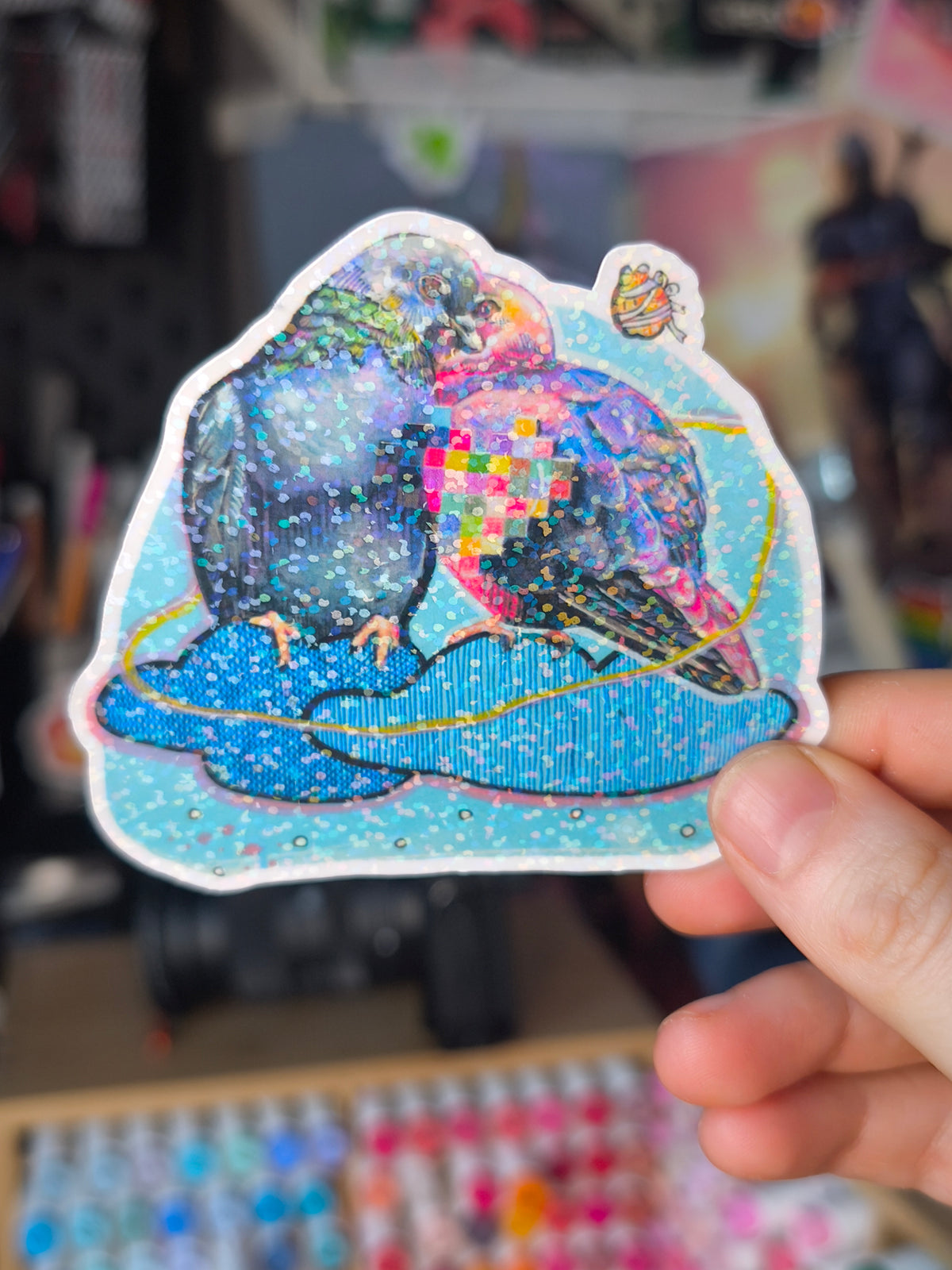 Pigeon Couple Sticker – glitter / Glitzer