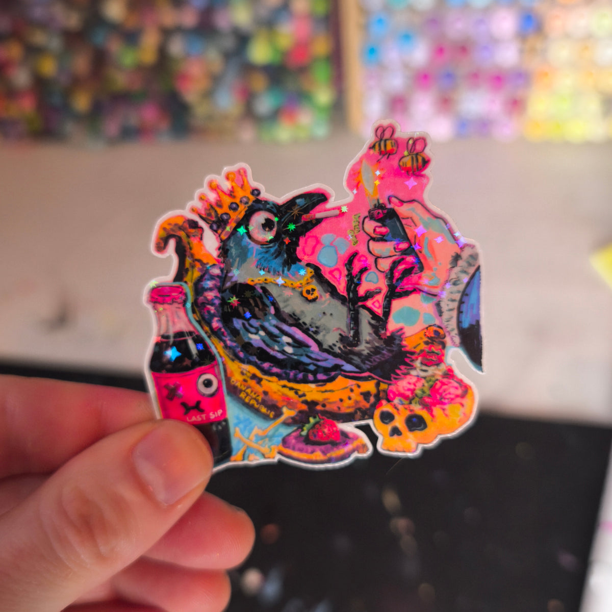 Banana Raven Sticker – Glitter / Rabe mit Banane · Sticker – Glitzer