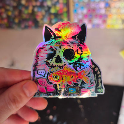 Goldfish Cat Sticker – Holo / Katze mit Goldfisch · Sticker – Holo