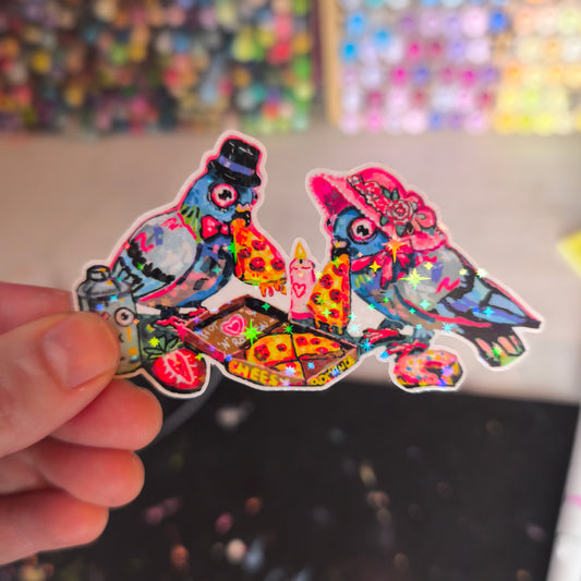 Pizza Pigeons Sticker – Glitter / Pizza-Tauben · Sticker – Glitzer