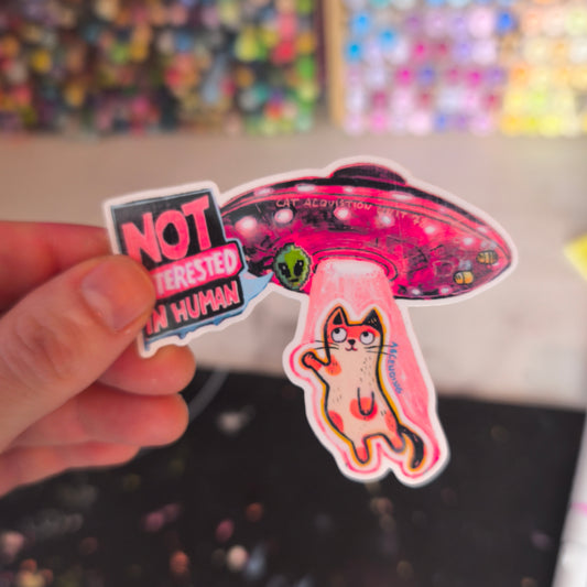 UFO Cat Sticker – Laminated / Katze mit UFO · Sticker – Laminiert