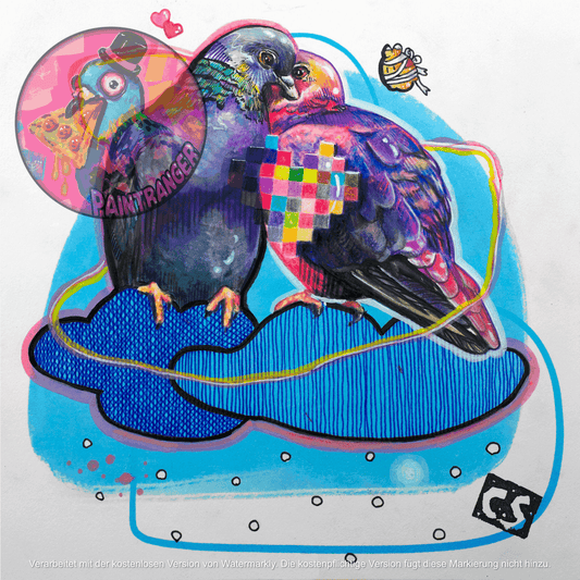 Pigeon Couple No. 02 printable art by Paintranger, romantic bird artwork