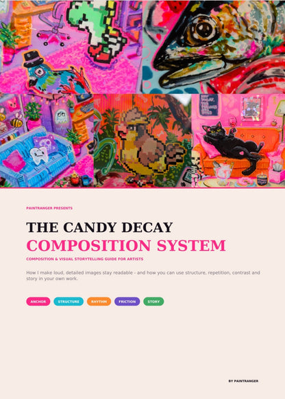 The Candy Decay Composition System, a digital composition and visual storytelling guide for artists by Paintranger.