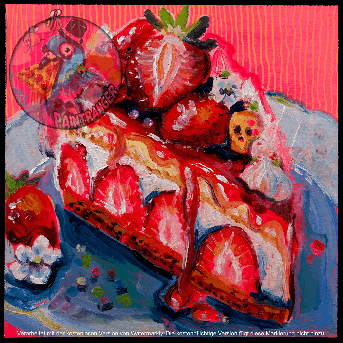Strawberry Tarte No. 06 printable food art by Paintranger, colorful oil painting