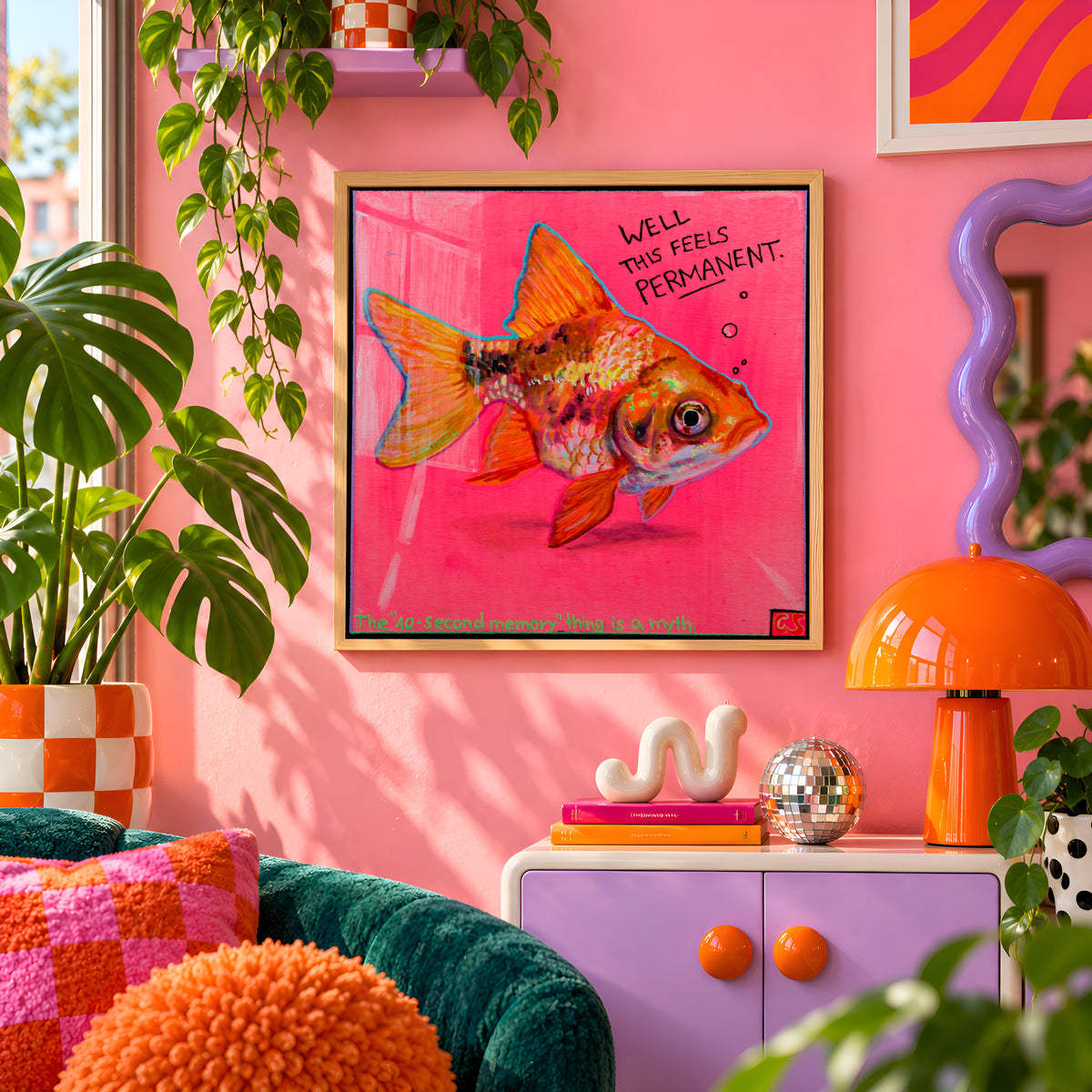 Well This Feels Permanent – Surreal Goldfish Poster | Candy Decay Wall Art