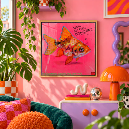 Well This Feels Permanent – Surreal Goldfish Poster | Candy Decay Wall Art