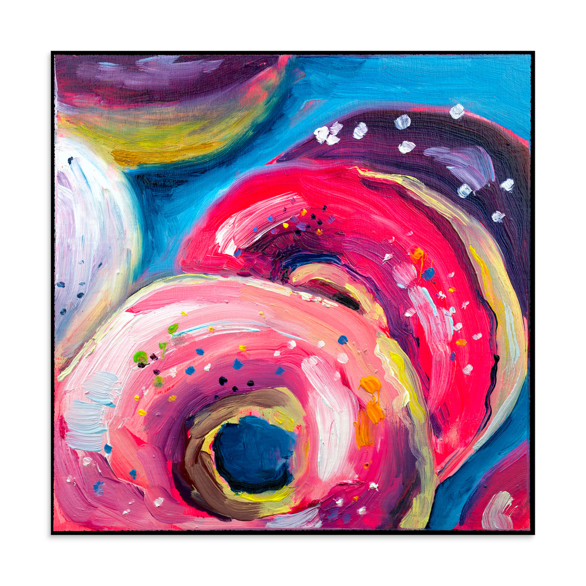 Donut No. 07 Food Study poster, colorful pink donut art print, 20 x 20 inch