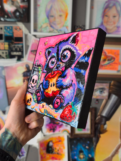 Sugar & Scavenging – Surreal Raccoon Original Artwork