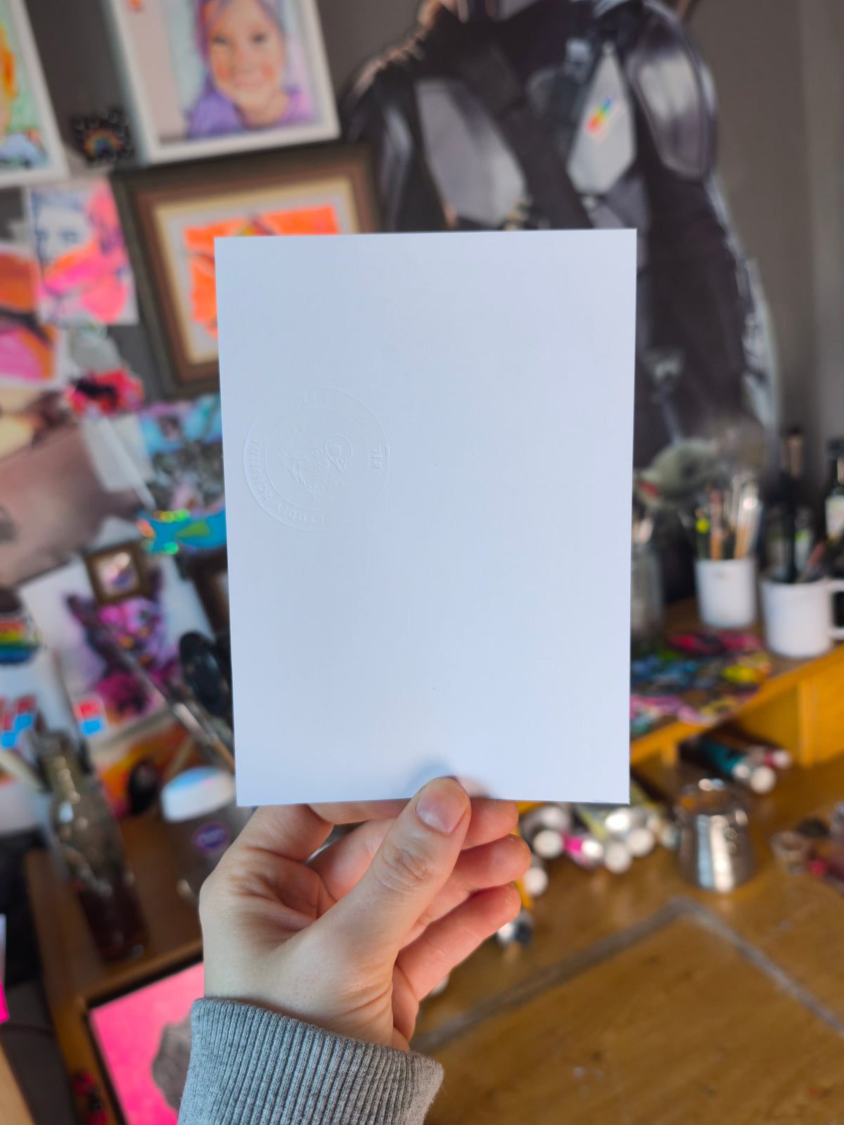 Blank reverse of the Living Room Studies No. 2 postcard with embossed Paintranger stamp