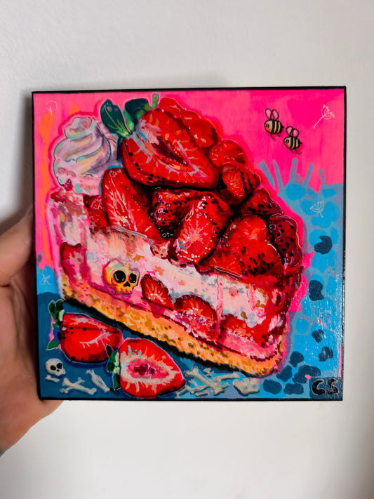 Strawberry Graveyard – Niedlich-gruseliges Erdbeer-Originalkunstwerk