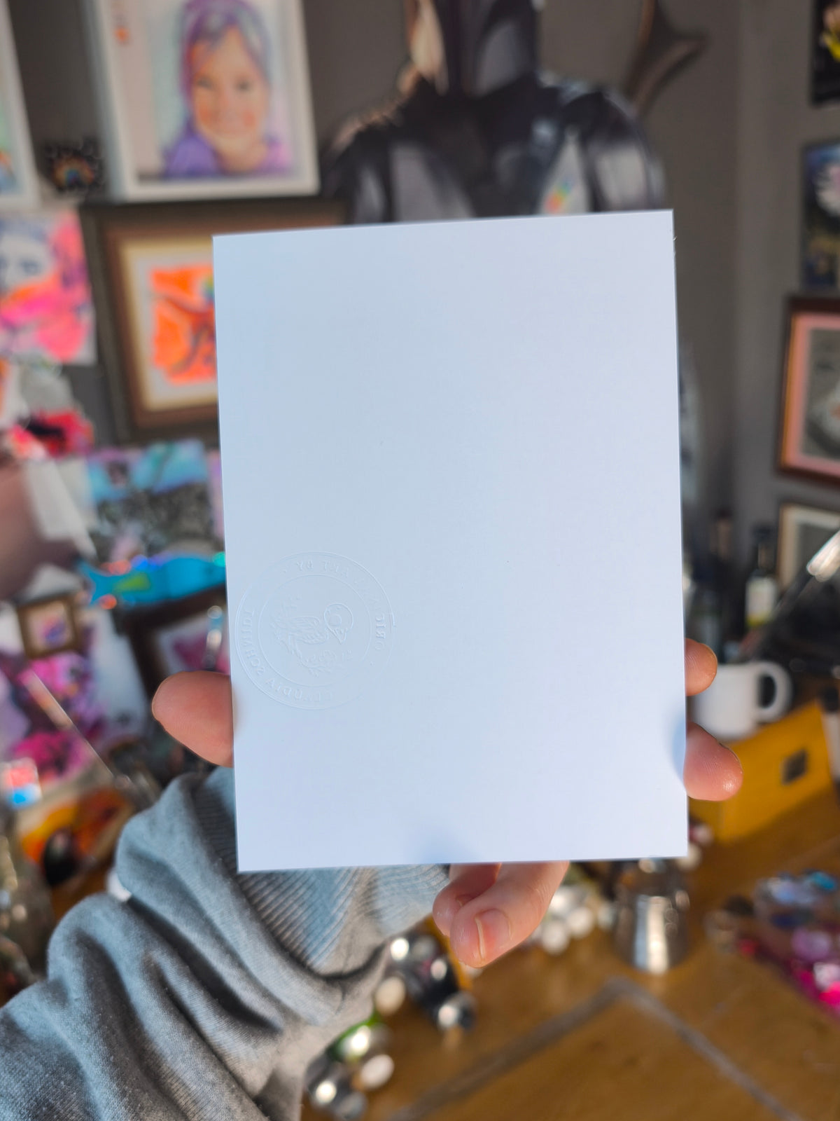 Blank reverse of the Living Room Studies No. 1 postcard with embossed Paintranger stamp