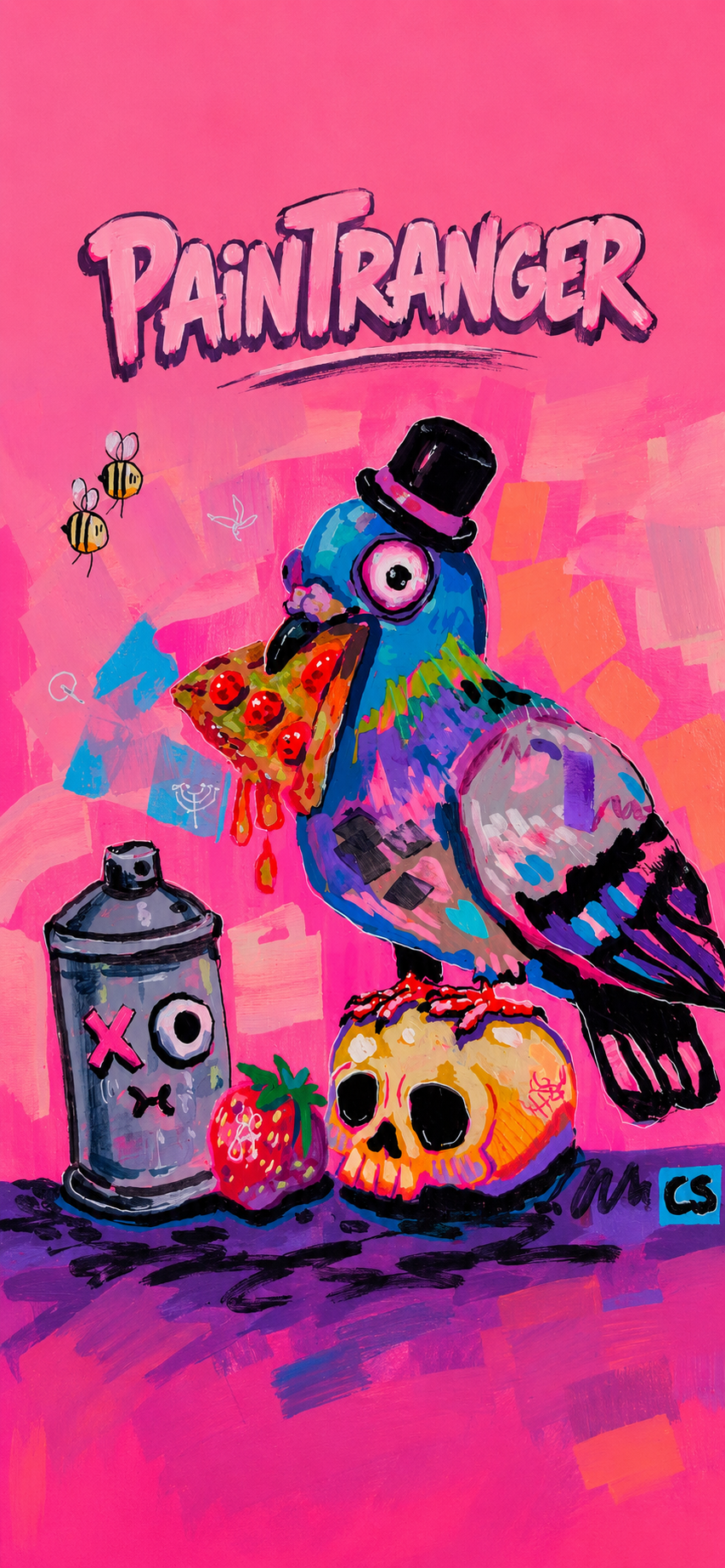 Weird Pigeon phone wallpaper featuring a colorful surreal Candy Decay pigeon illustration.