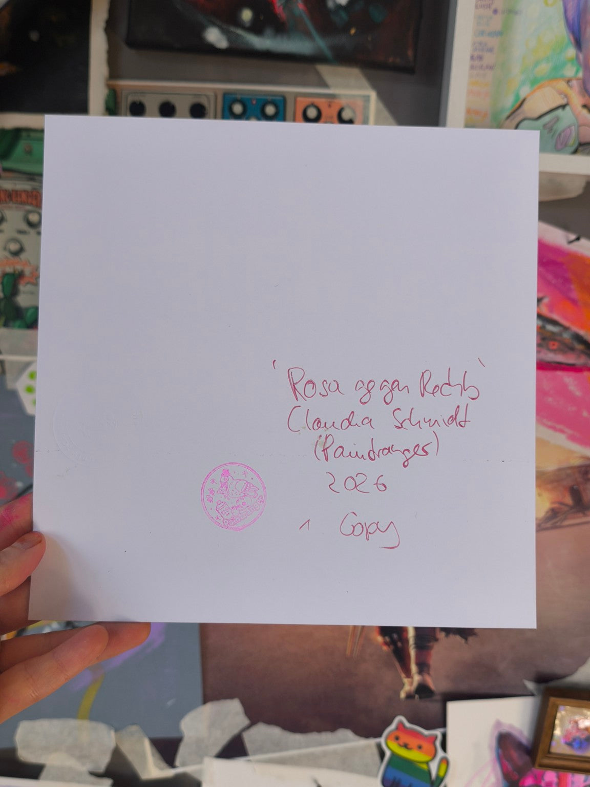 Rückseite des Rosa gegen Rechts Prints mit Handsignatur und Paintranger Stempel