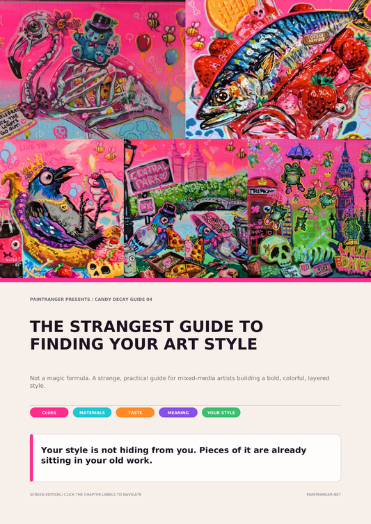 Cover of The Strangest Guide to Finding Your Art Style, a mixed-media art guide by Paintranger.