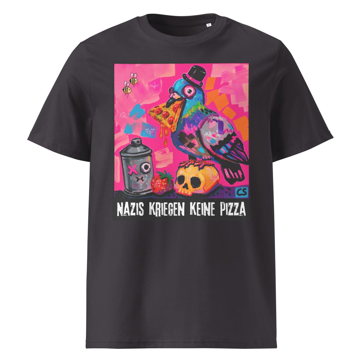 Keine Pizza für Nazis T-Shirt in Anthracite – Vorderansicht