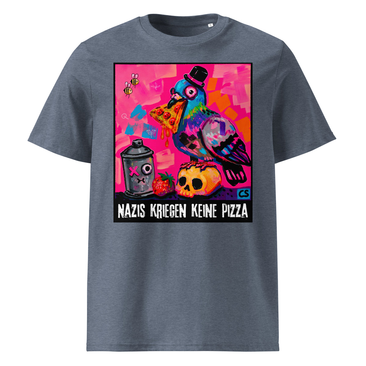 Keine Pizza für Nazis T-Shirt in Dark Heather Blue – Vorderansicht
