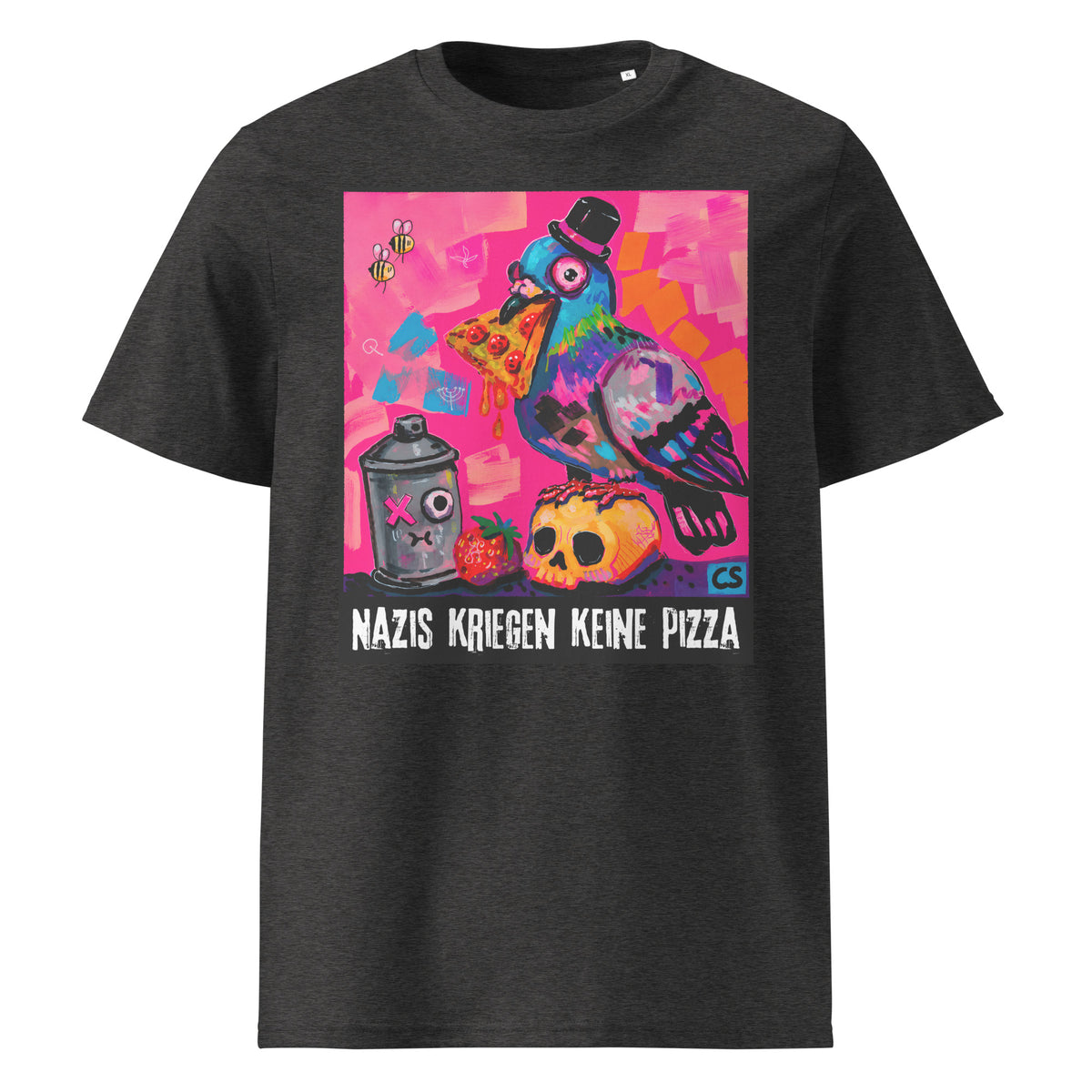Keine Pizza für Nazis T-Shirt in Dark Heather Grey – Vorderansicht