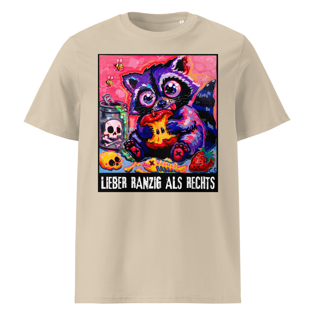 Lieber ranzig als rechts T-Shirt in Desert Dust – Vorderansicht