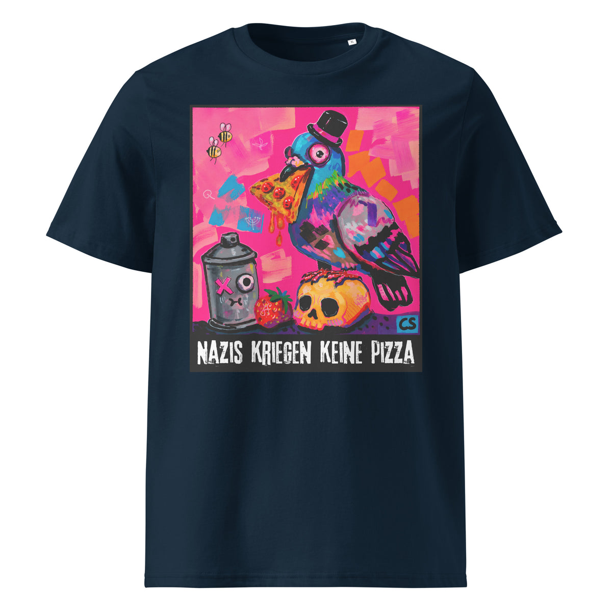 Keine Pizza für Nazis T-Shirt in French Navy – Vorderansicht